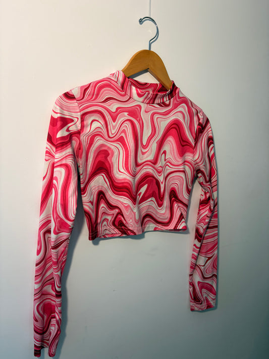 Chandail à manche longue rose et blanc