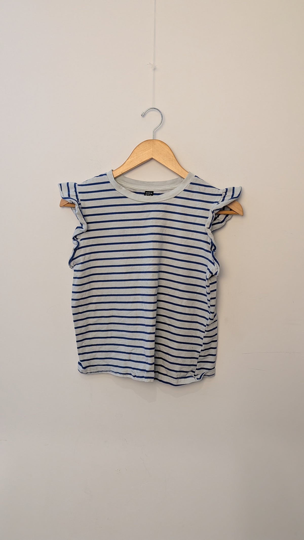 Striped Ruffle Top – SHEIN (Blue and Grey)