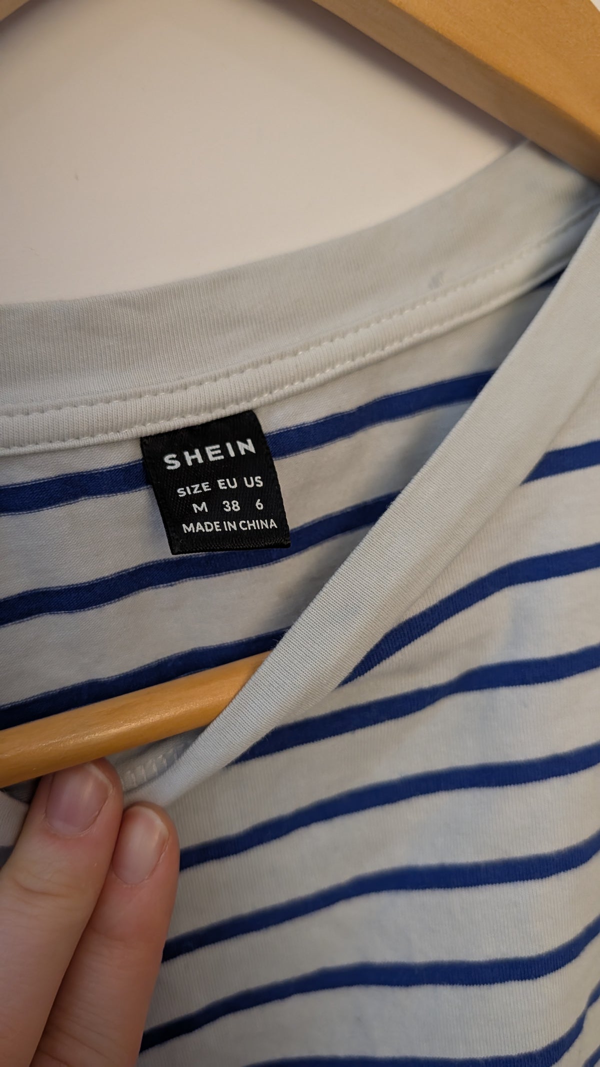 Striped Ruffle Top – SHEIN (Blue and Grey)