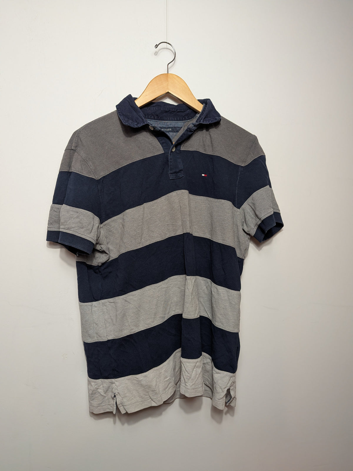 Blue and grey wide-striped polo shirt - TOMMY HILFIGER - L