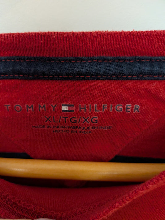 T-shirt rouge à fines rayures bleu - TOMMY HILFIGER - XL