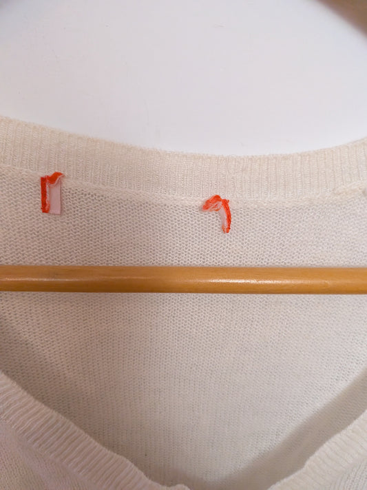 T-shirt tricot crème V - Inconnu - Taille manquante