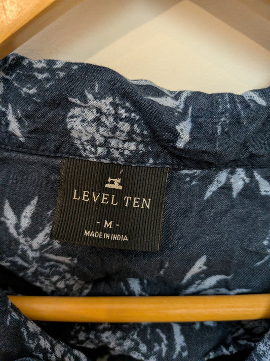 LEVEL TEN Chemise hawaïenne fluide bleu marine ananas Rétro M