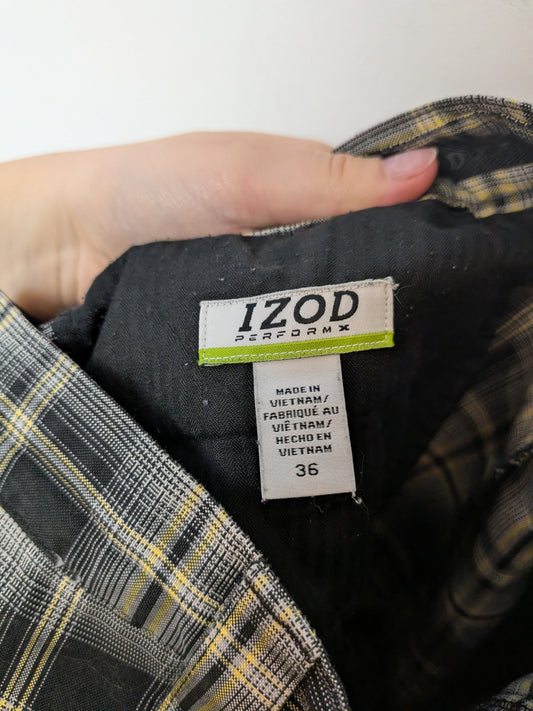 IZOD Bermuda chino carreaux écossais jaune et noir Golf 36