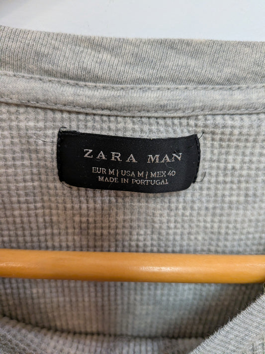 ZARA MAN T-shirt gaufré gris chiné ourlet arrondi Décontracté M