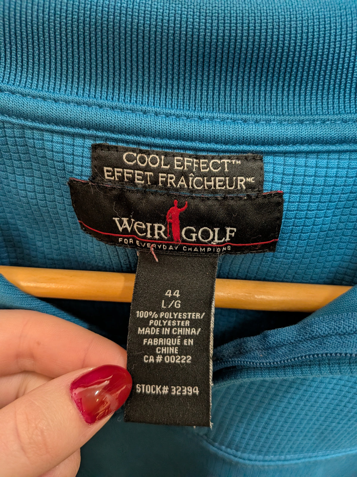 WEIR GOLF Polo sport bleu canard col zippé Cool Effect L/G