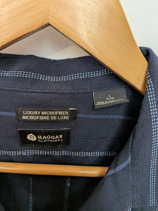 HAGGAR Chemise rayée bleu marine rayures tissées Décontracté L