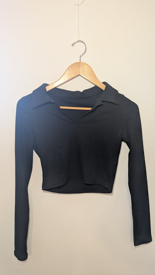 Crop top à manche longue col plié