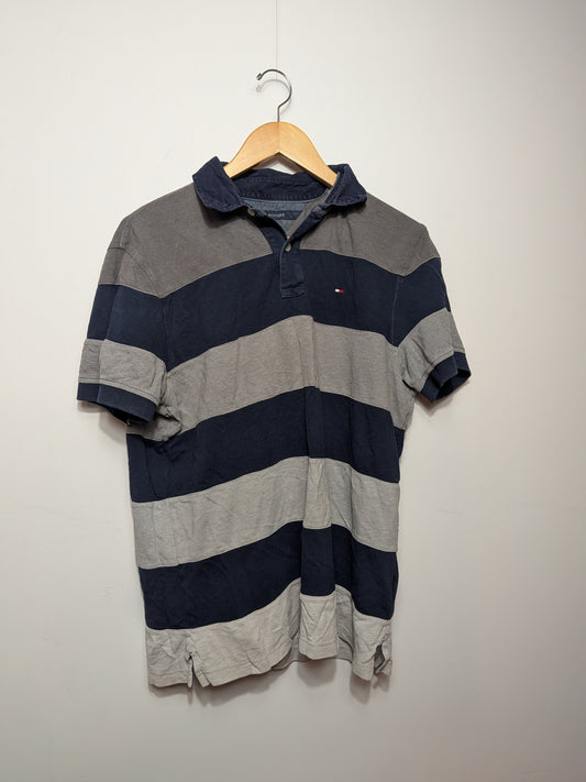 Polo à larges rayures bleu et gris - TOMMY HILFIGER - L