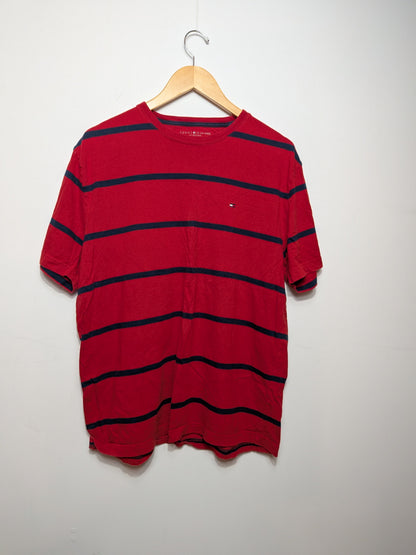 T-shirt rouge à fines rayures bleu - TOMMY HILFIGER - XL