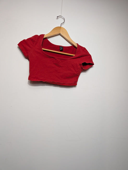 Haut court rouge col carré - SHEIN - S