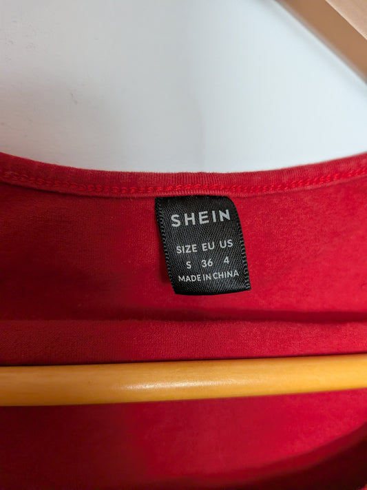 Haut court rouge col carré - SHEIN - S