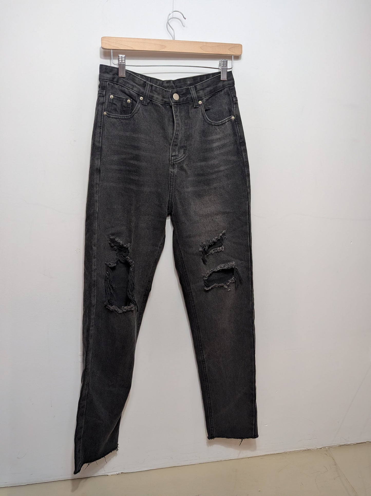 Jeans noir délavé déchiré - SHEIN - S
