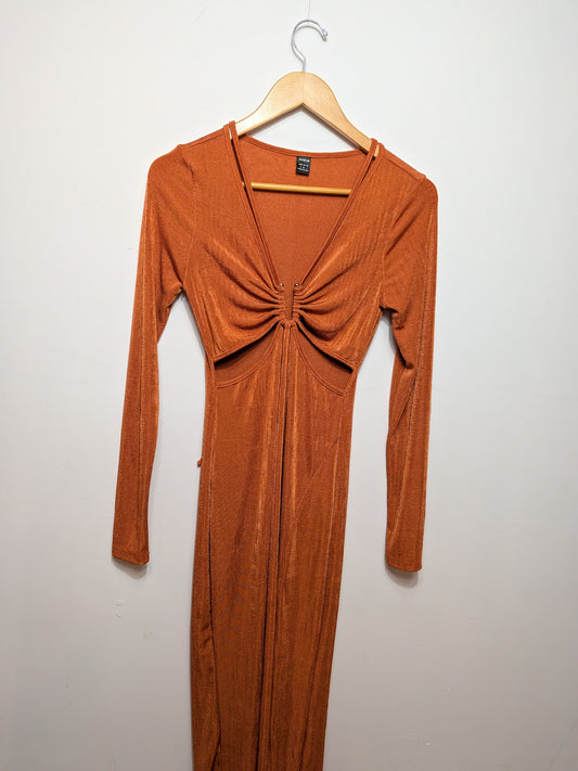 Robe longue ajourée manches longues rouille - SHEIN - S