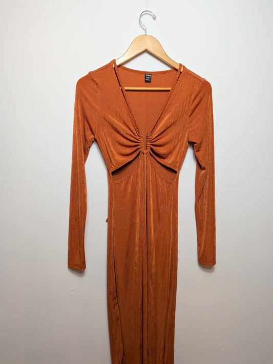 Robe longue ajourée manches longues rouille - SHEIN - S