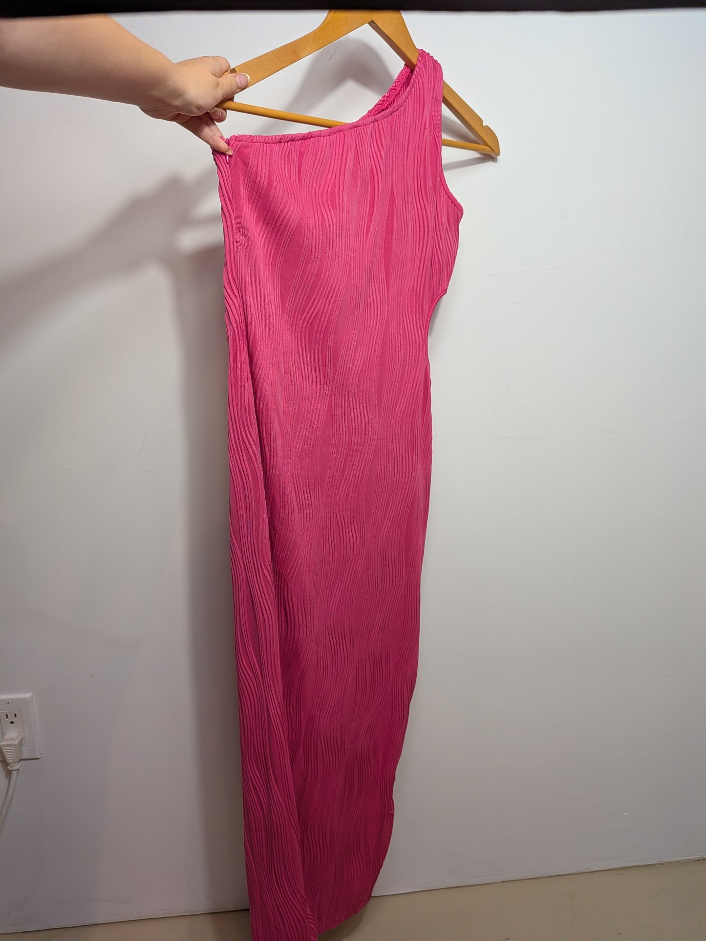 Robe longue asymétrique texturée fuchsia - SHEIN - S