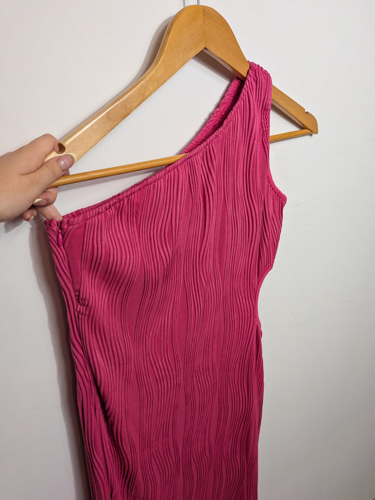 Robe longue asymétrique texturée fuchsia - SHEIN - S