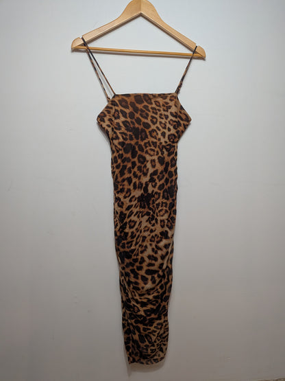 Robe midi bustier froncée léopard - FASHION NOVA - S