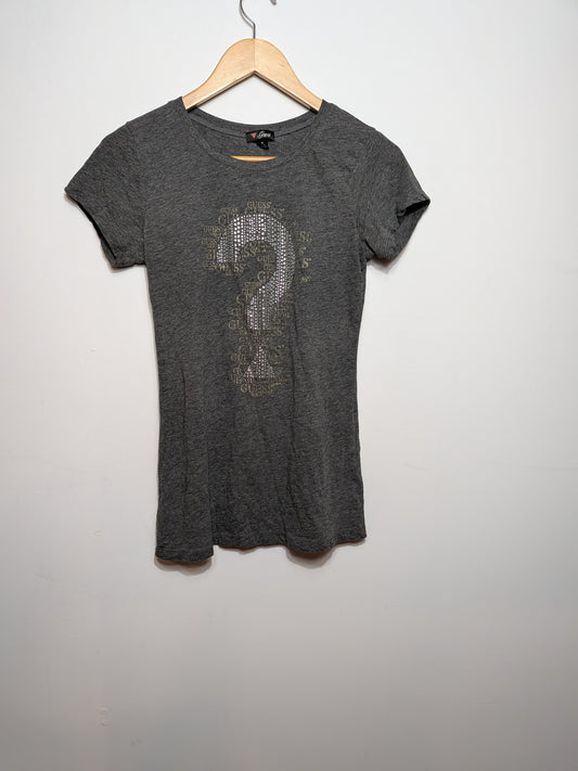 T-shirt gris strass point d'interrogation - Guess - M