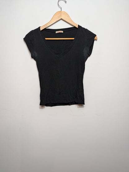 T-shirt col en V plongeant noir - michelle - Taille manquante