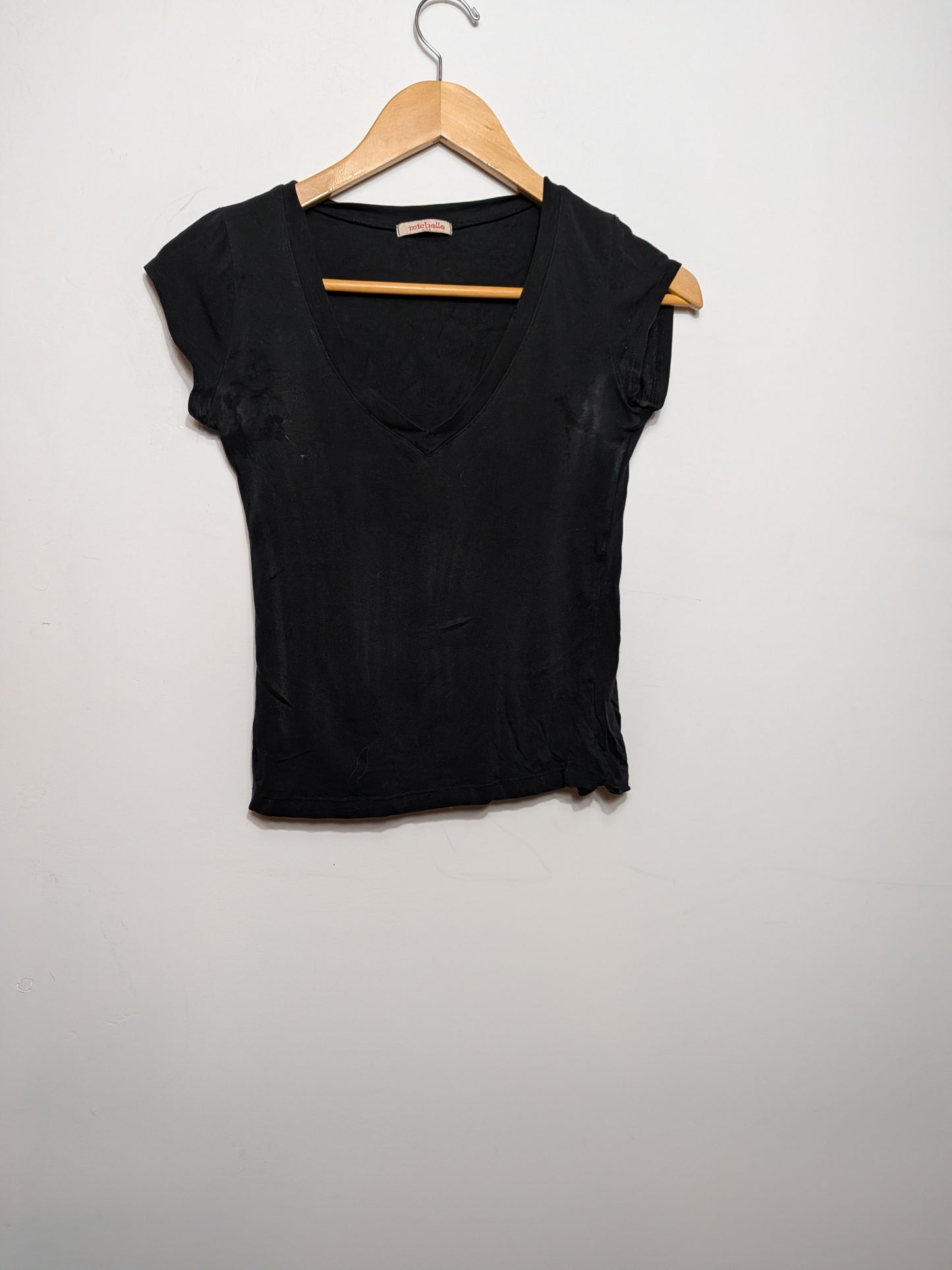 T-shirt col en V plongeant noir - michelle - Taille manquante