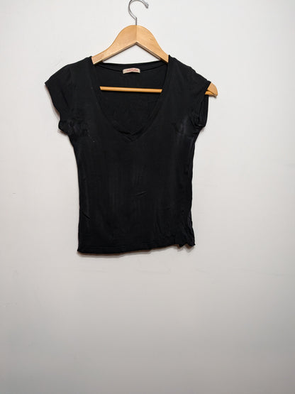T-shirt col en V plongeant noir - michelle - Taille manquante