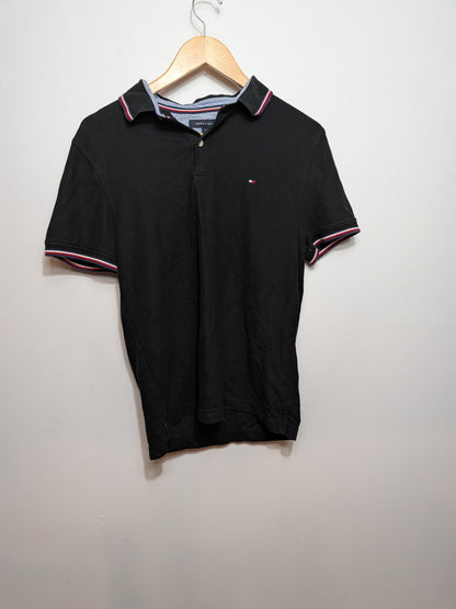 Polo noir détails rayés tricolores - TOMMY HILFIGER - M