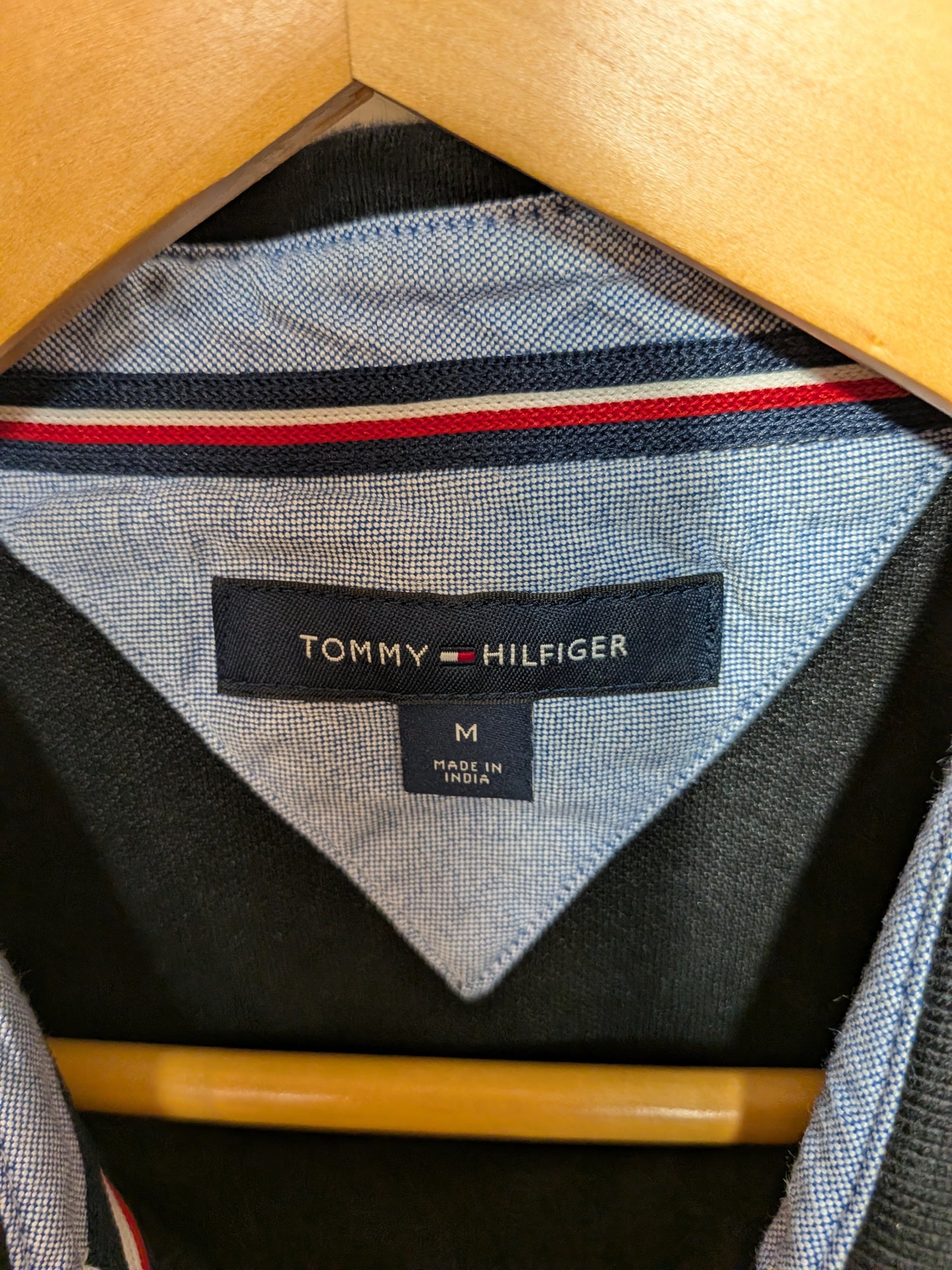 Polo noir détails rayés tricolores - TOMMY HILFIGER - M