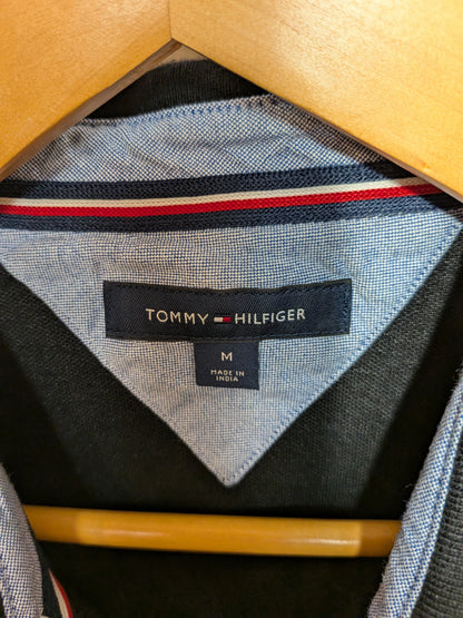 Polo noir détails rayés tricolores - TOMMY HILFIGER - M