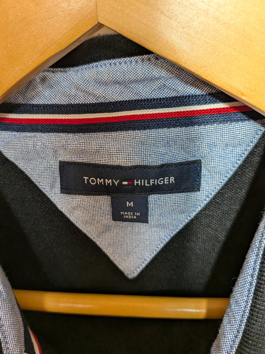 Polo noir détails rayés tricolores - TOMMY HILFIGER - M