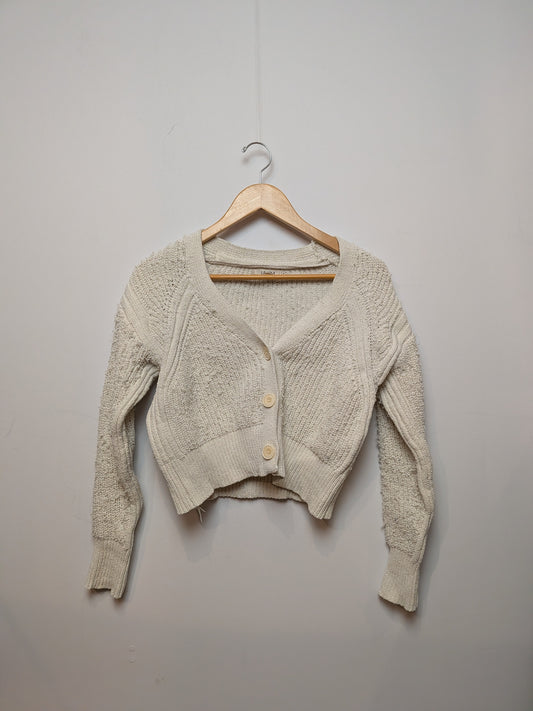 LIVØM Cardigan court écru boutonné tricot texturé Bohème S