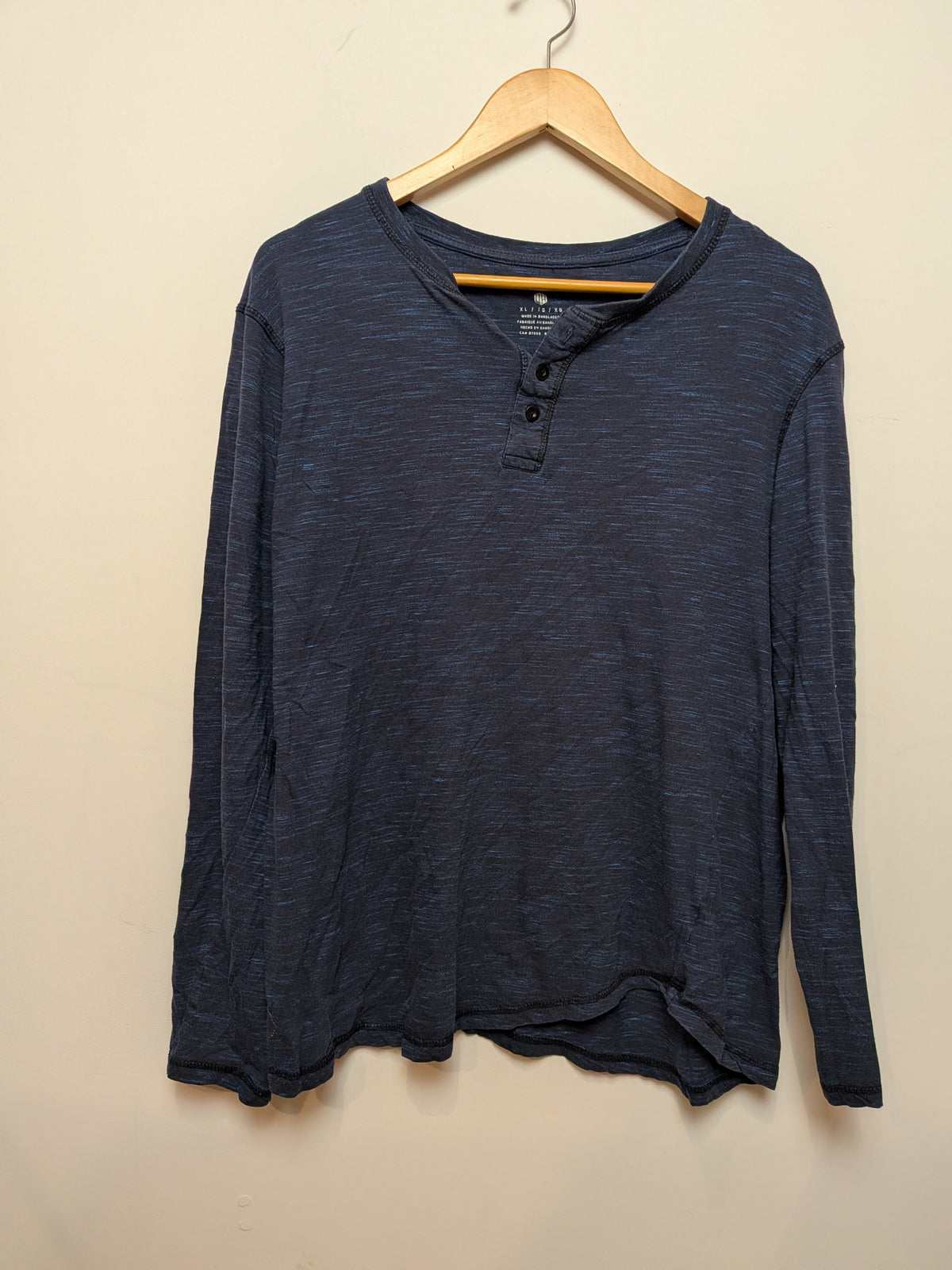 URBAN HERITAGE Haut henley droit bleu chiné boutons Décontracté XL