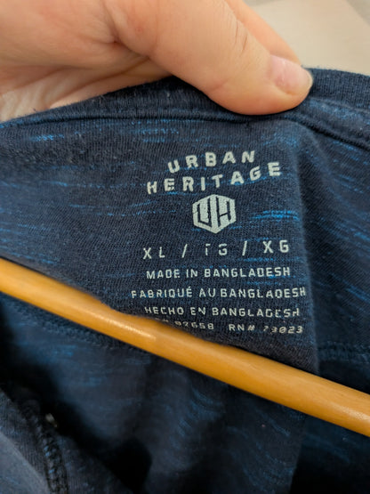 URBAN HERITAGE Haut henley droit bleu chiné boutons Décontracté XL