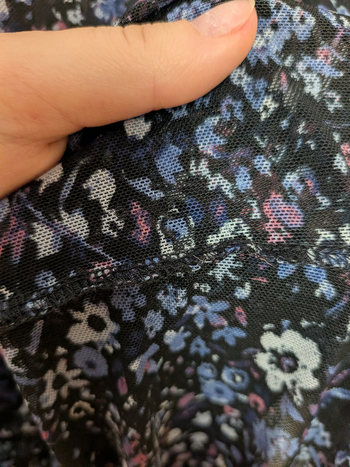 Sans marque Haut en tulle fluide fleuri bleu manches 3/4 Romantique "M"