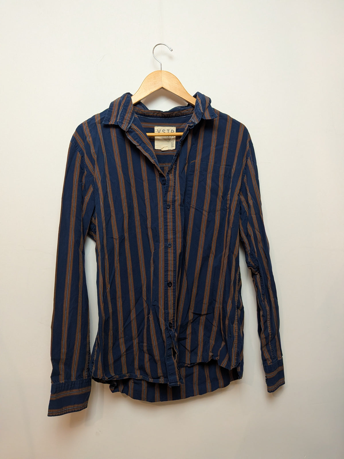 VSTR Chemise droite rayée bleu marine rayures rouille Rétro XL