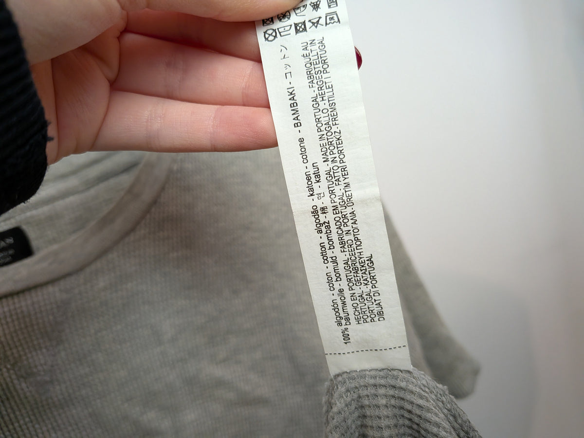 ZARA MAN T-shirt gaufré gris chiné ourlet arrondi Décontracté M