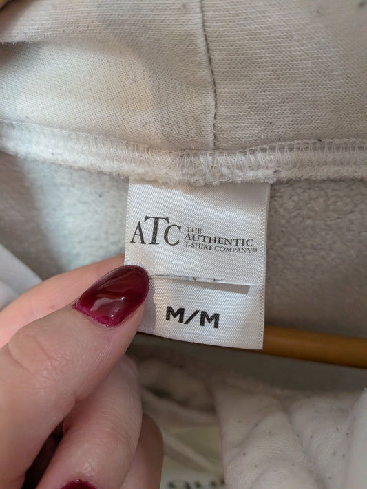 ATC Hoodie molleton blanc cassé texte brodé Streetwear M