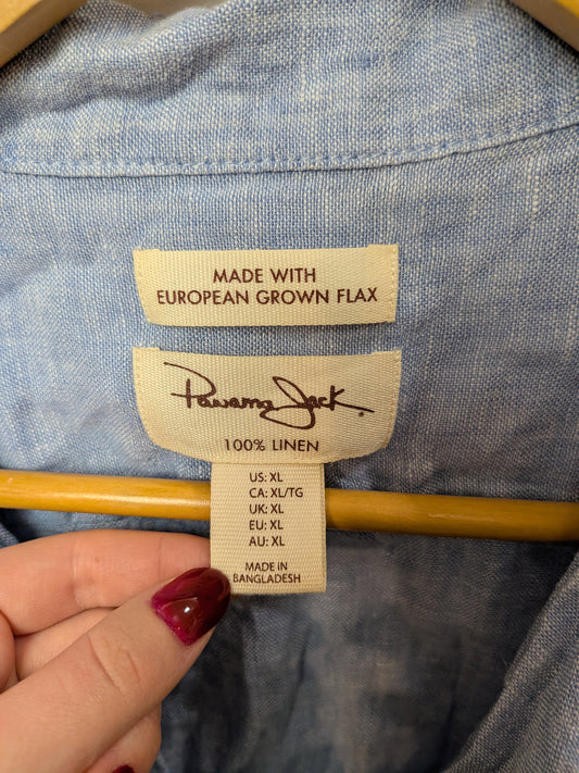 Panama Jack Chemise ample lin bleu ciel col ouvert Rétro XL