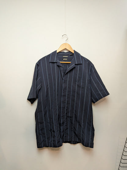 HAGGAR Chemise rayée bleu marine rayures tissées Décontracté L