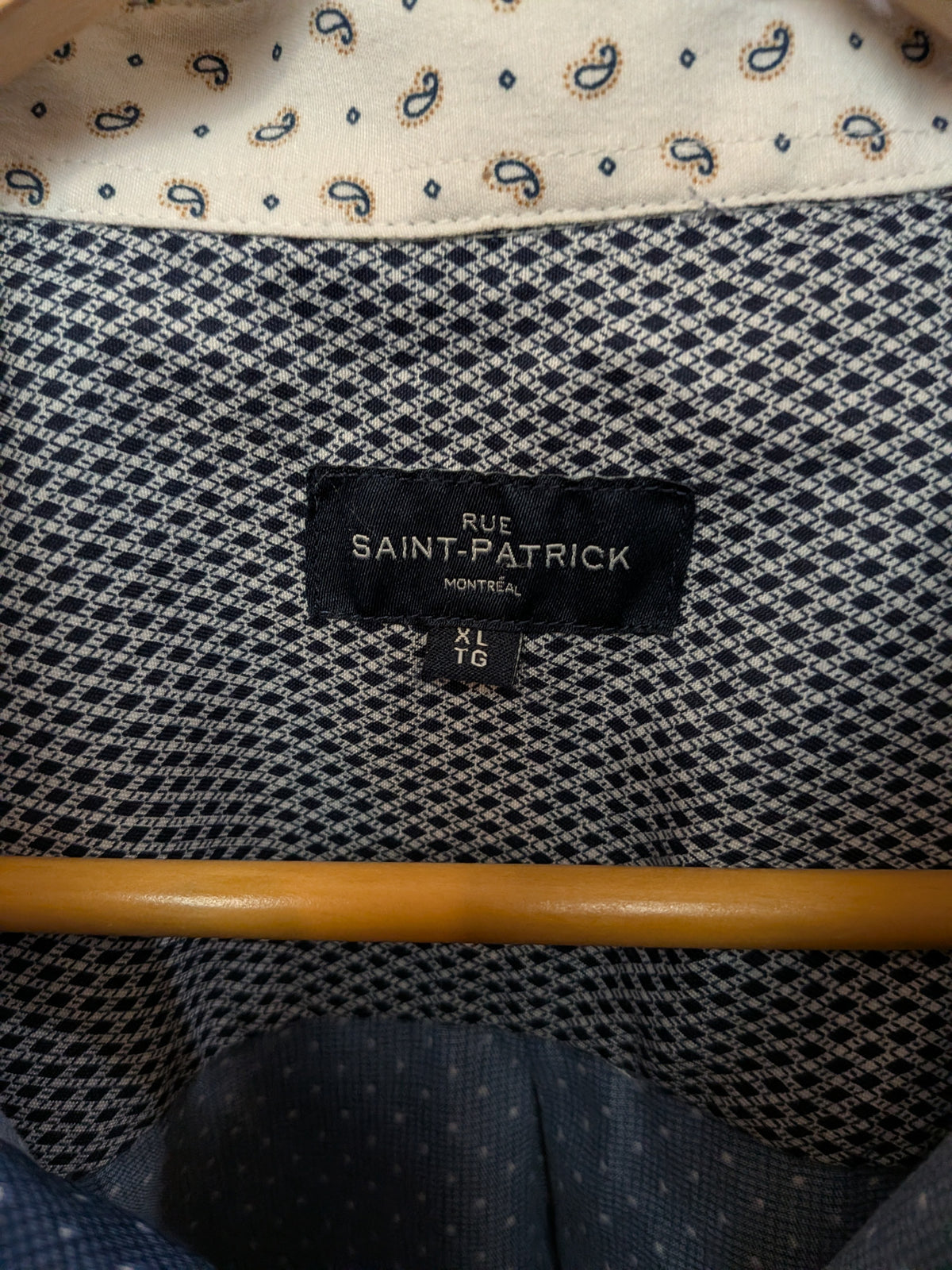 RUE SAINT-PATRICK MONTRÉAL Chemise habillée bleu marine micro-motifs Décontracté XL