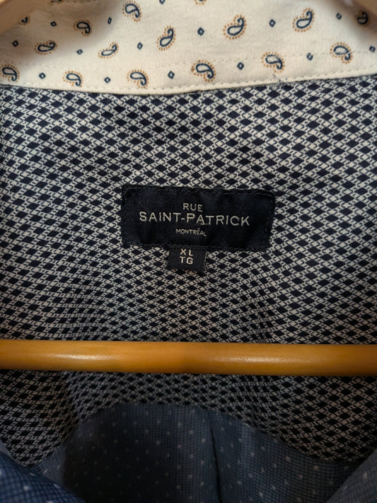 RUE SAINT-PATRICK MONTRÉAL Chemise habillée bleu marine micro-motifs Décontracté XL