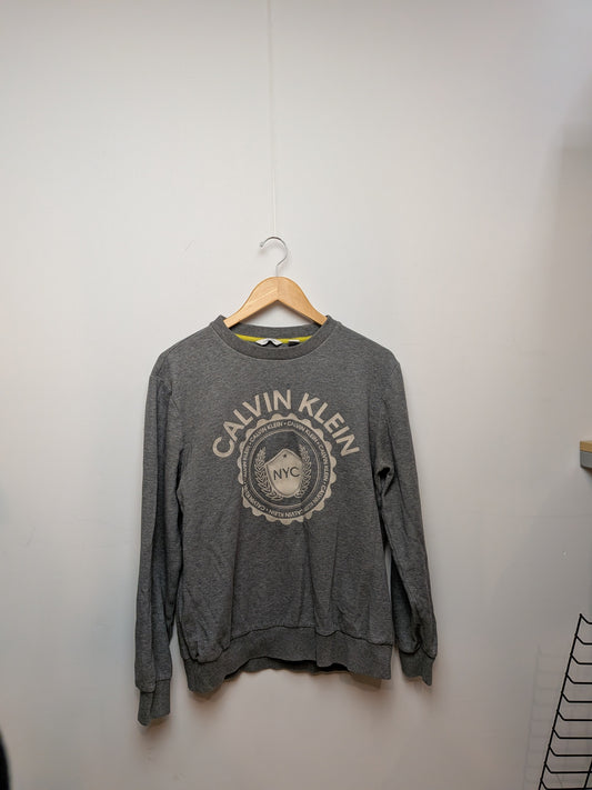 Calvin Klein Sweatshirt col rond gris chiné écusson NYC Streetwear M