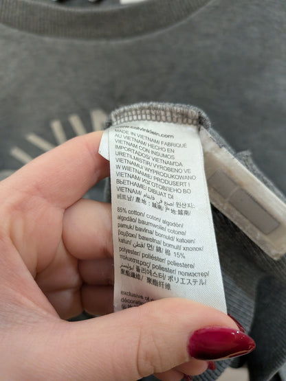 Calvin Klein Sweatshirt col rond gris chiné écusson NYC Streetwear M