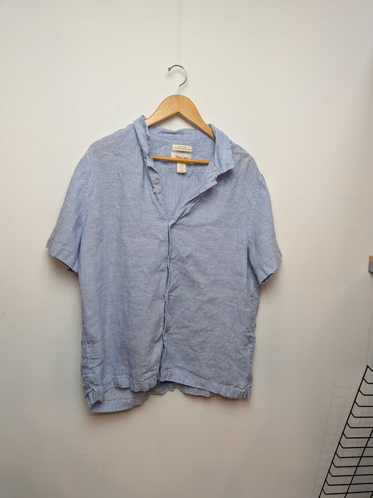 Panama Jack Chemise ample lin bleu ciel col ouvert Rétro XL